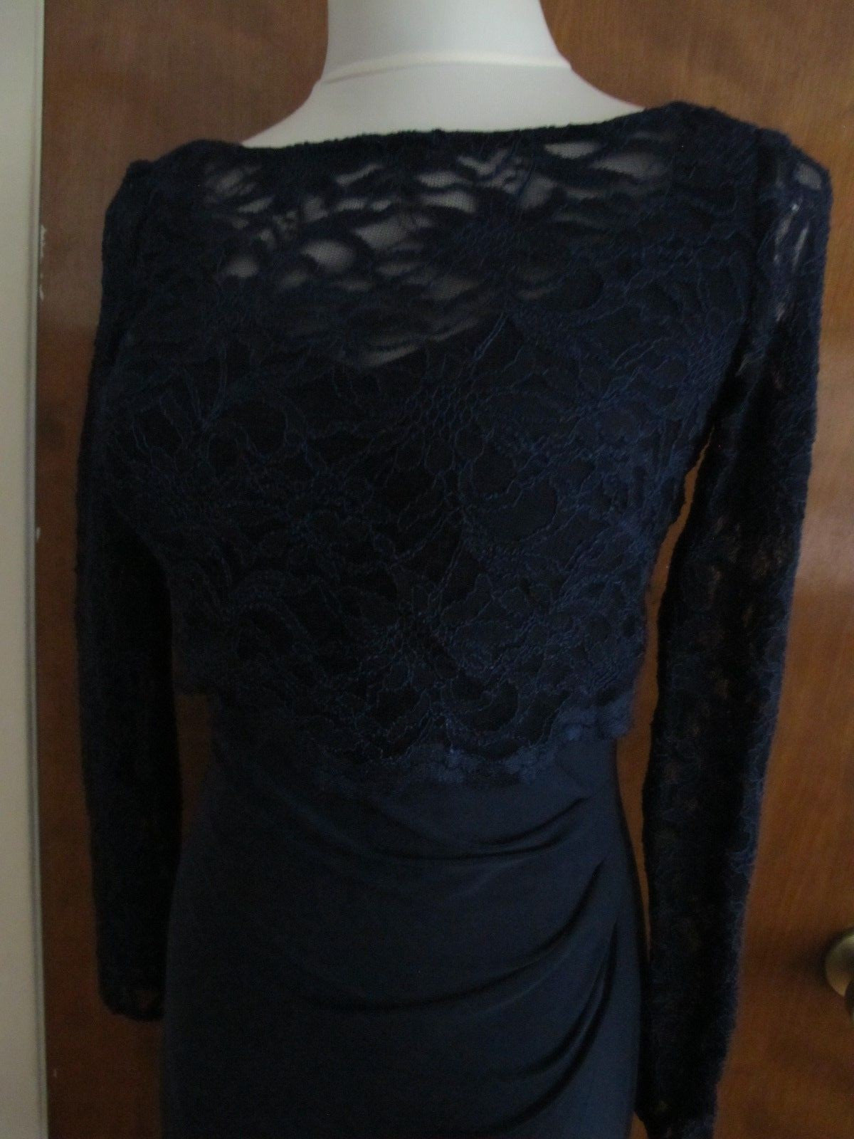 Ralph Lauren  women navy bodice overlay fabric lace crafted evening NWT dress 2 