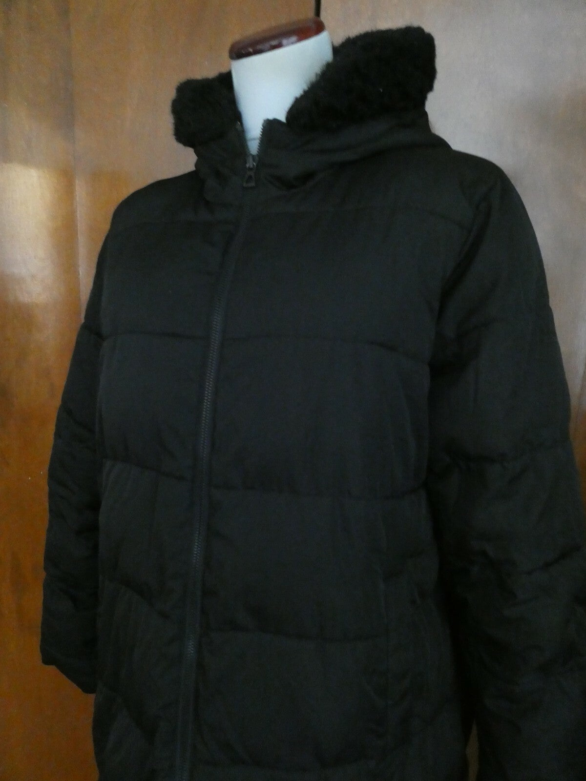 Gap Women's Black Long Winter Coat Hooded XLarge