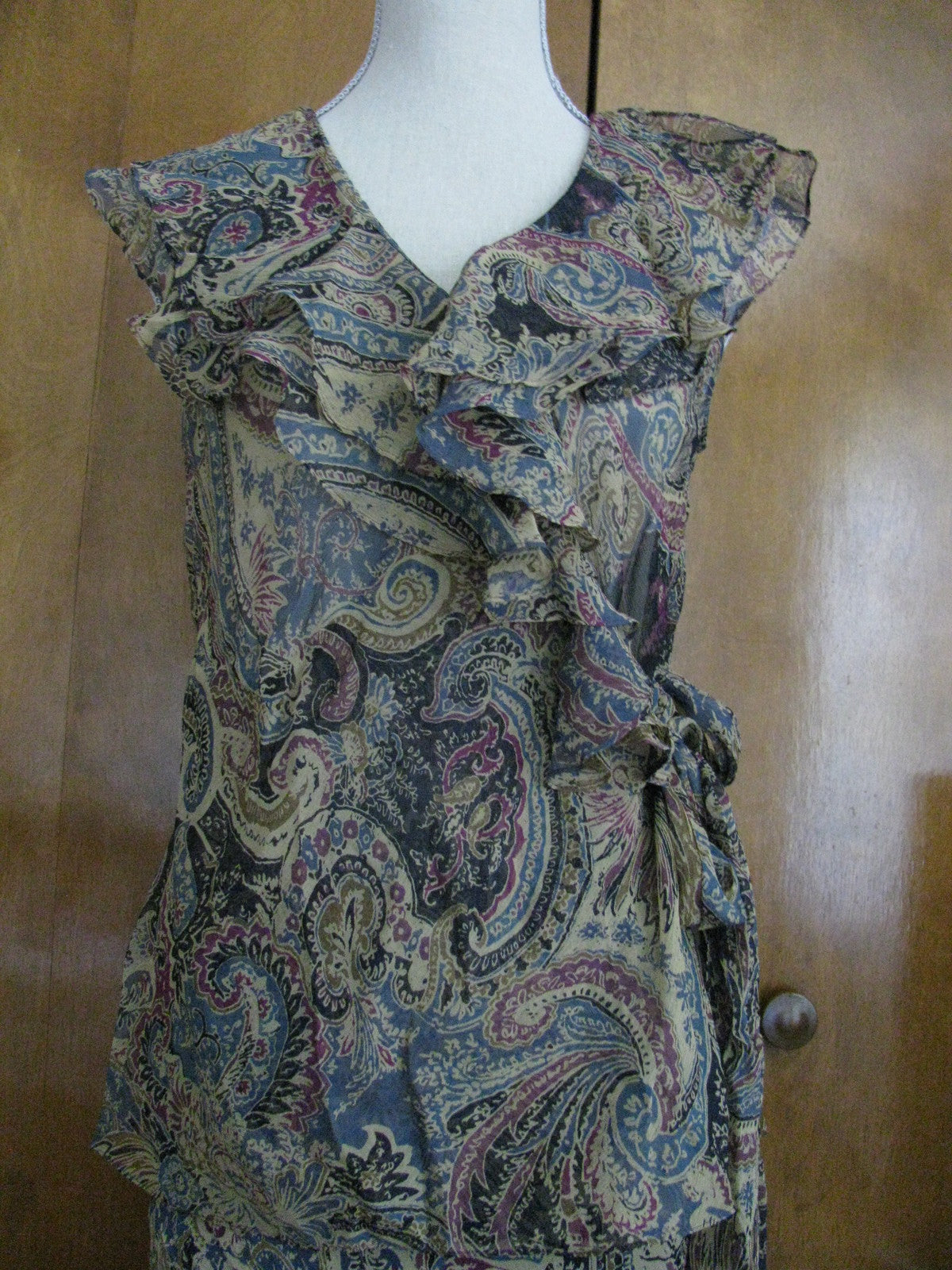 Ralph Lauren women's multicolored silk ruffle blouse top New