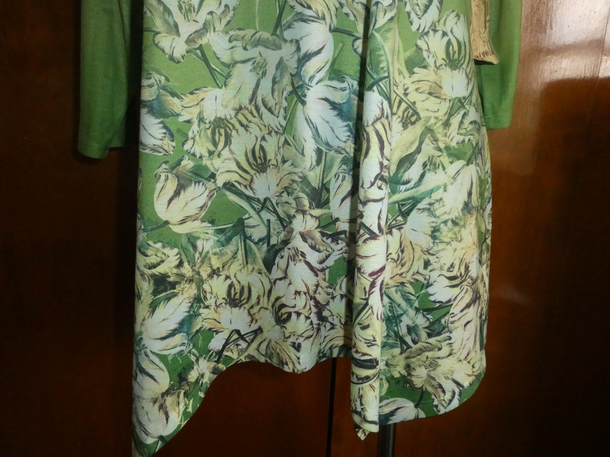 One World Women’s Asymmetric Green Multicolor Long Sleeves Tunic Top Size Xlarge