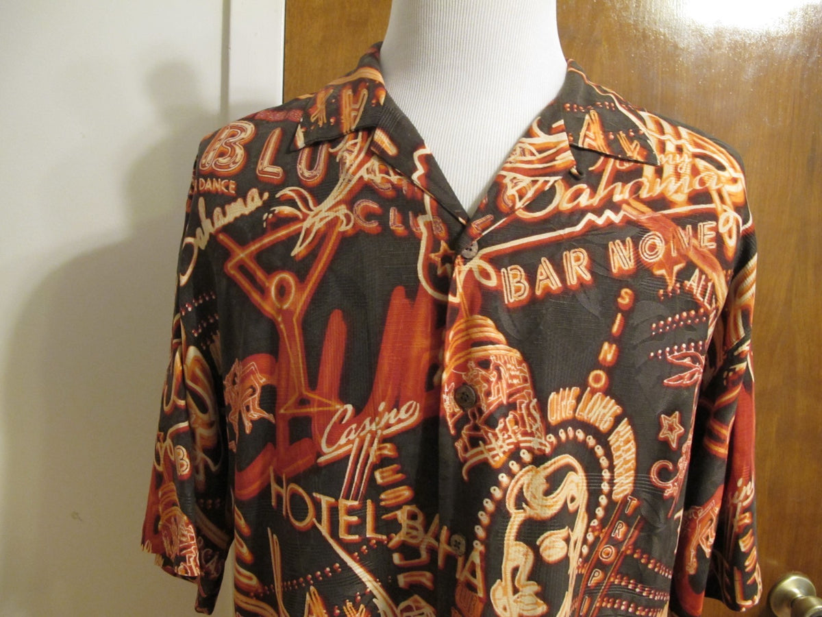 Tommy Bahama Mens Beach Silk Multi Color Brown Red Shirt short sleeves Large