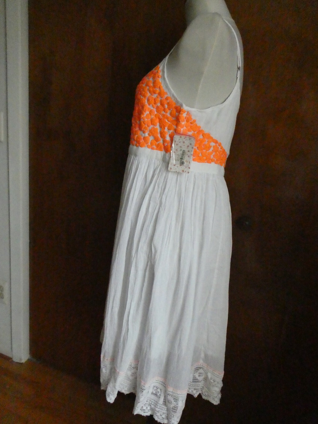 Free People women's ivory comb embroidered lined dress size Large 