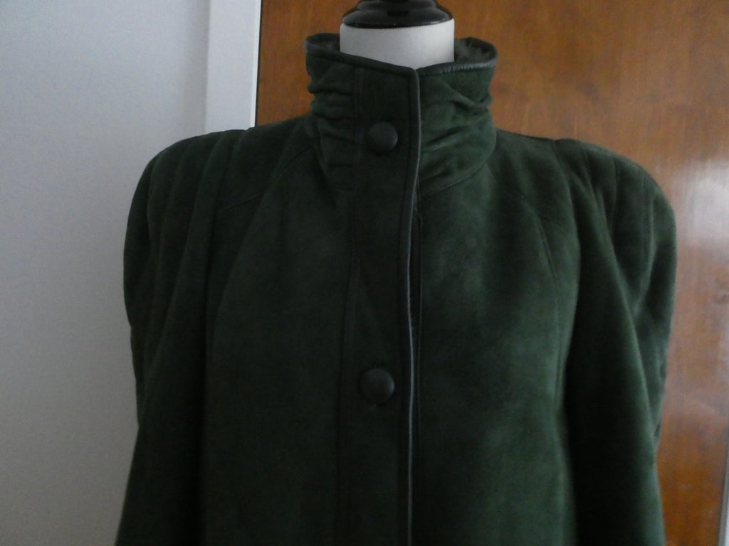 Women's Green Shearling Sheepskin Mid Long Winter Coat Made In Spain Size 10 NWT