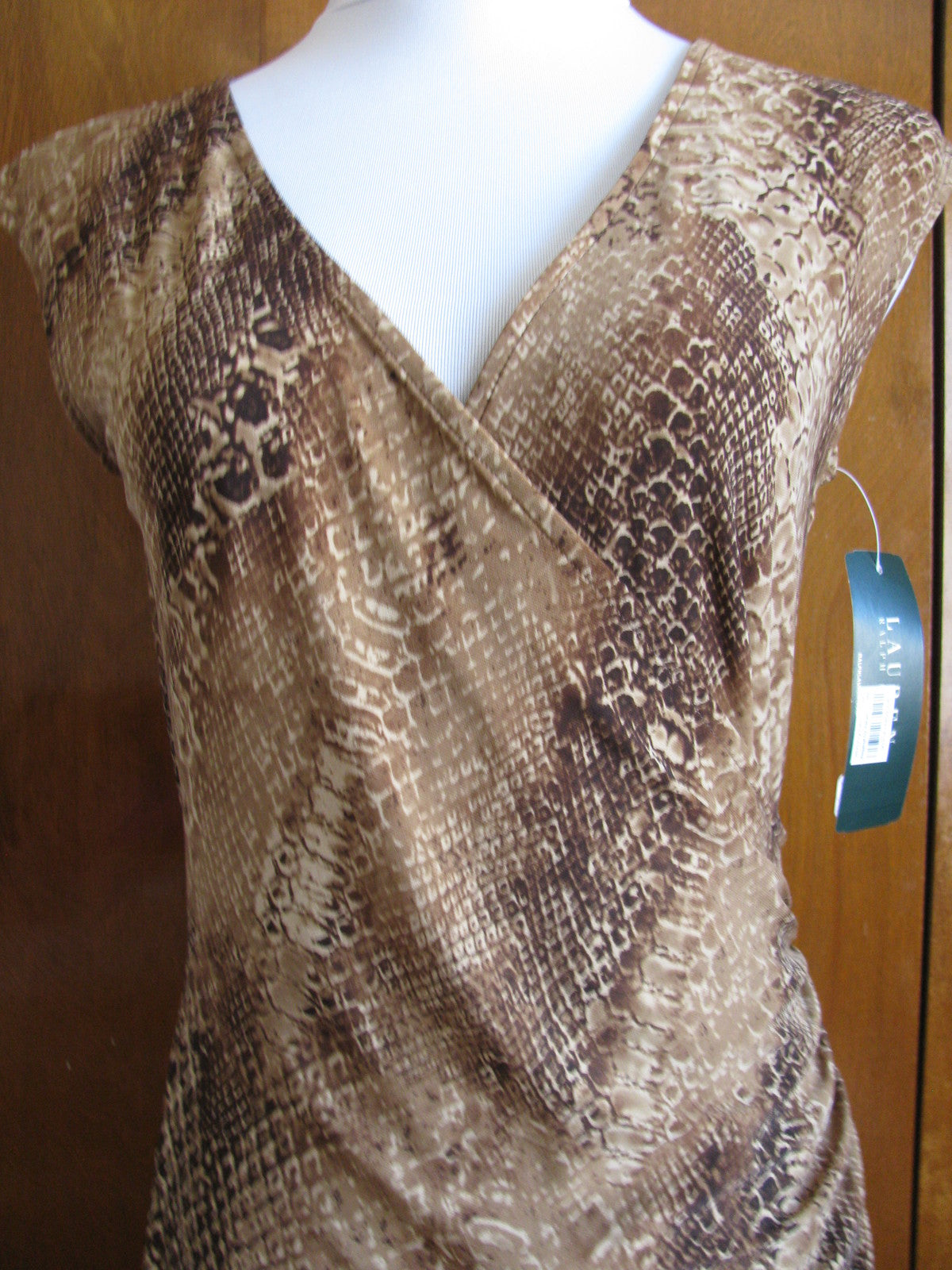 Ralph Lauren women’s brown multi faux wrap NWT dress size Medium