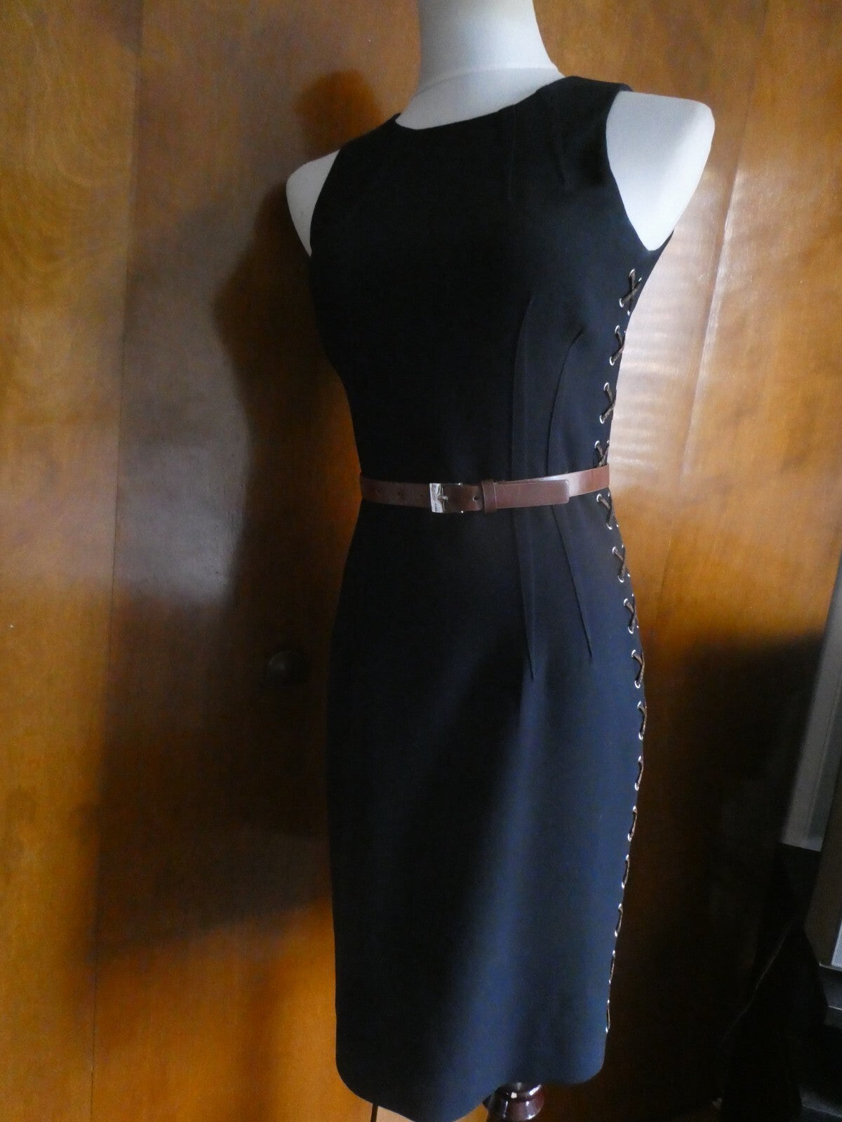 Michael Kors Black Detailed Faux-Leather Trim Lined Dress Size 0