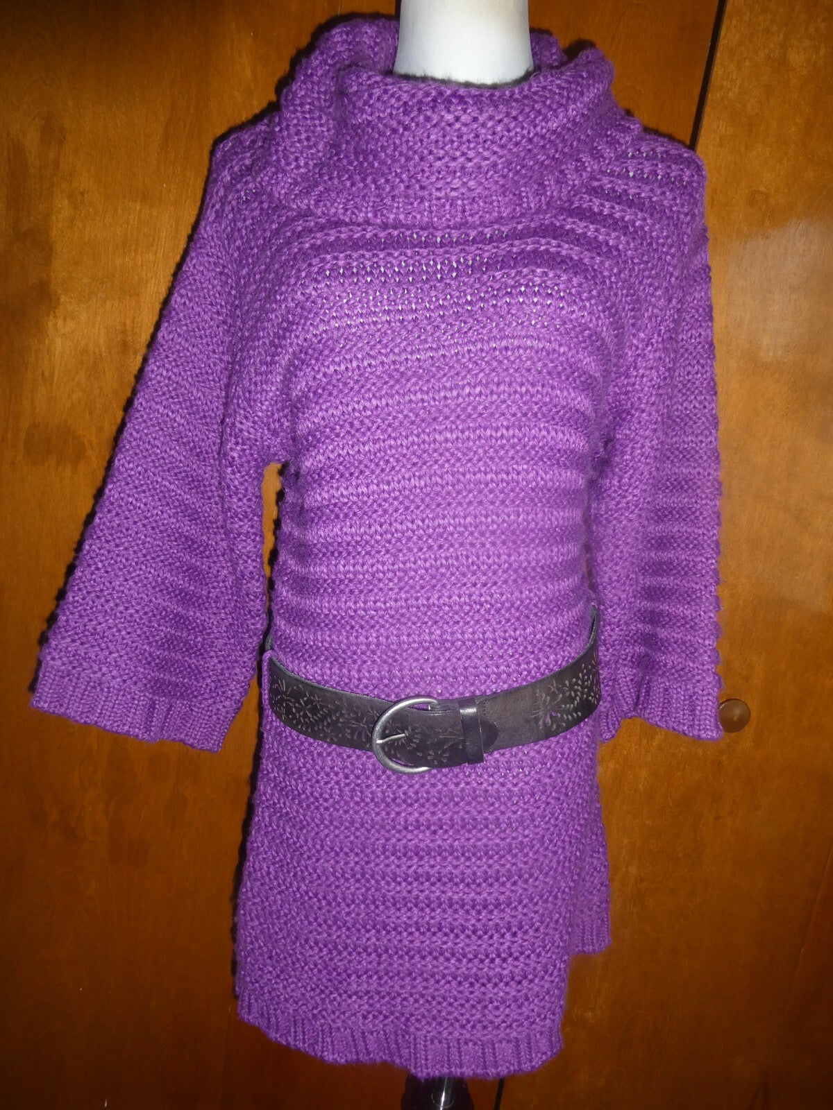 BEBE Women's Purple Detailed Gorgeous Sweater Mini Dress Large Can Fit Medium