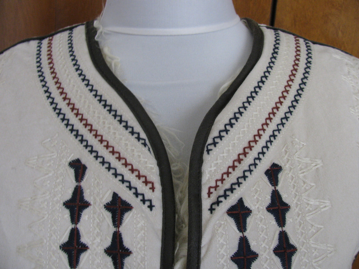 Free People Women's Almond Reversible Embroidered Faux Fur Vest Medium 