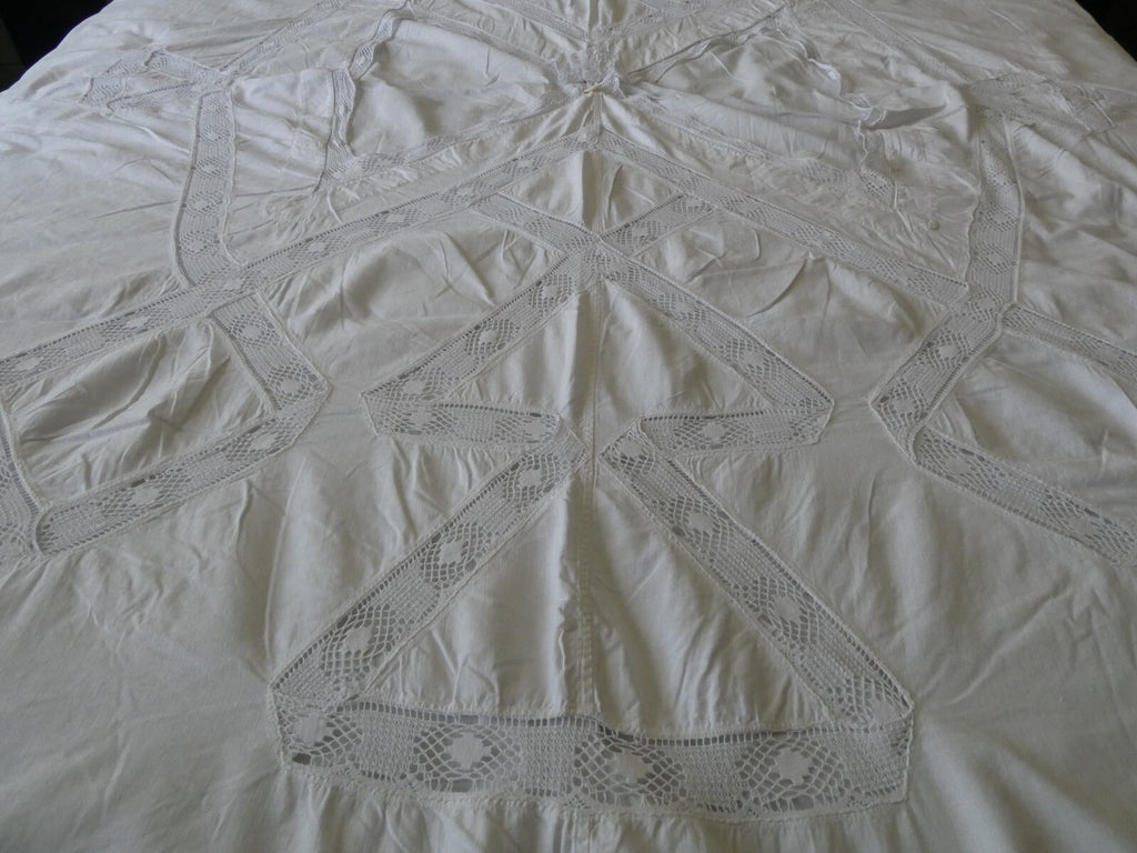Vintage Crocheted Cotton Duvet Cover White 1970s 77”x 68" Custom Made