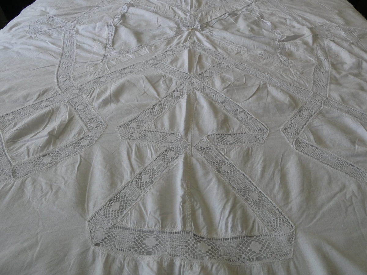 Vintage Crocheted Cotton Duvet Cover White 1970s 77”x 68" Custom Made