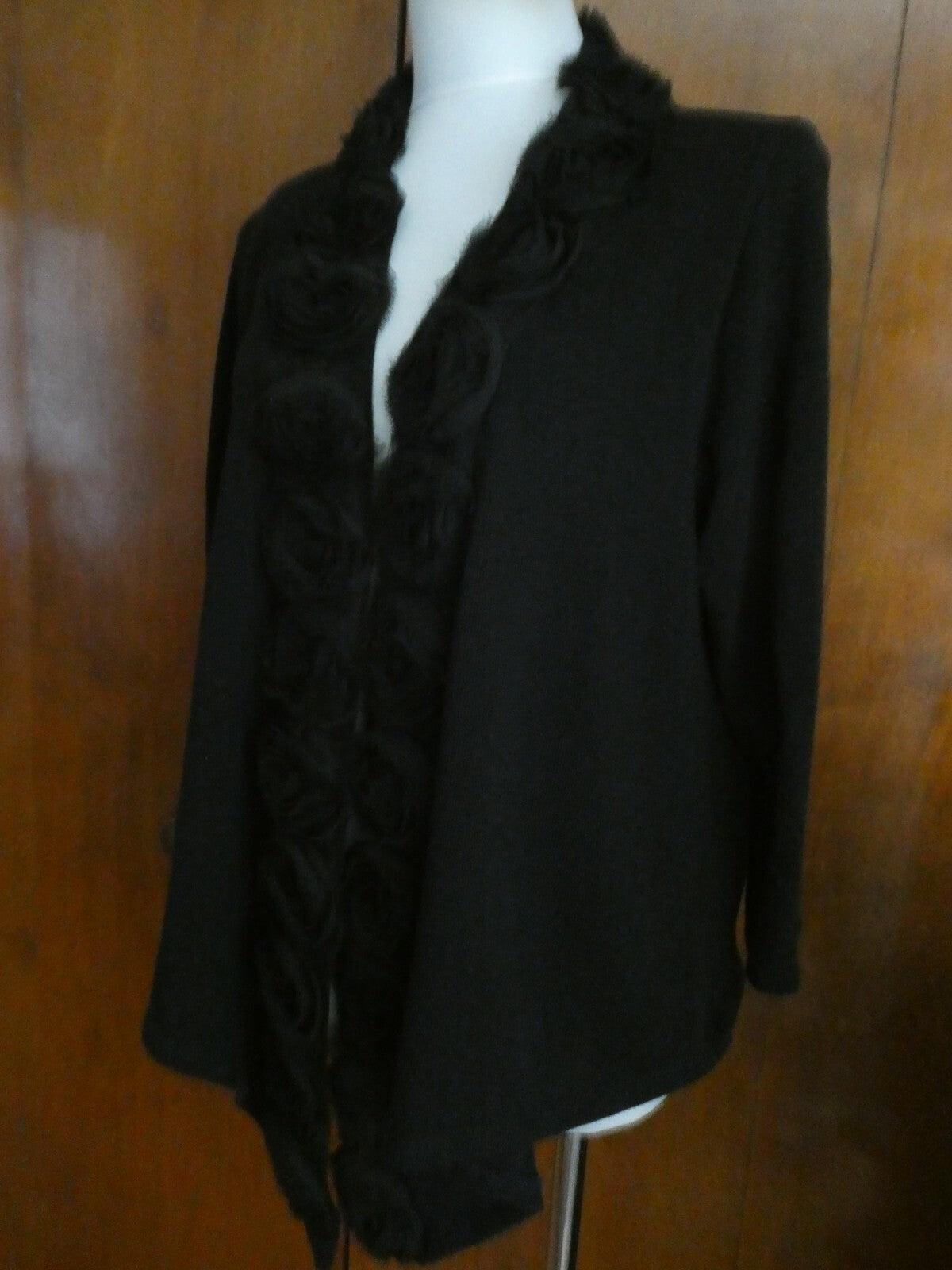 Yvos Women's Black Detailed Cotton Bland Cardigan Size XL