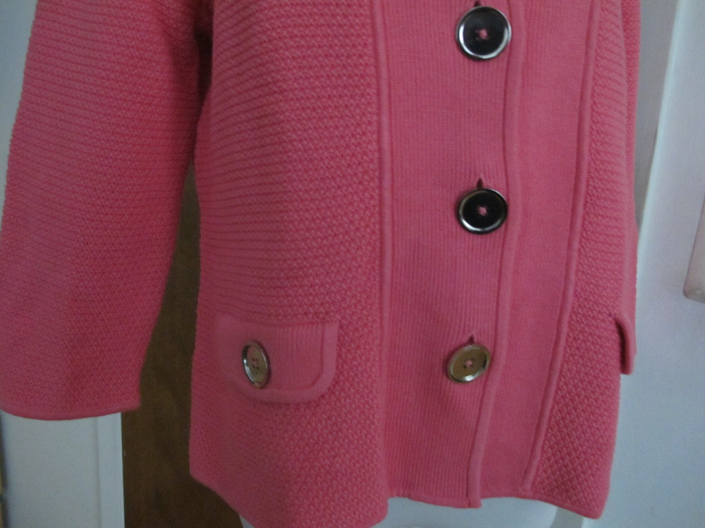 Jones New York Signature Womens Pink Buttoned Pocketed 3/4 Sleeves Jacket Large 