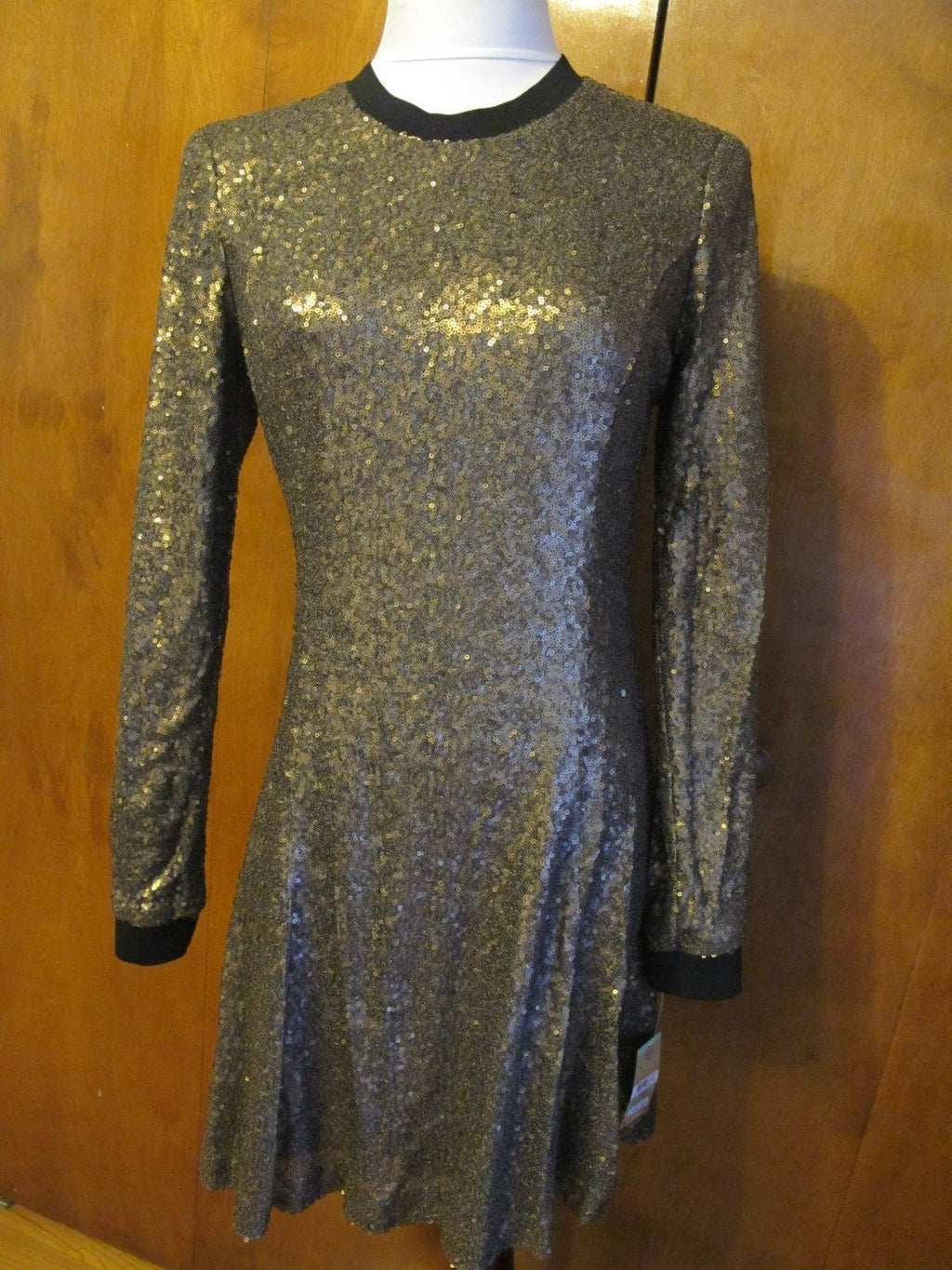 Rachel Roy Women’s Gold Sequin Fit Flare Lined Evening Dress 