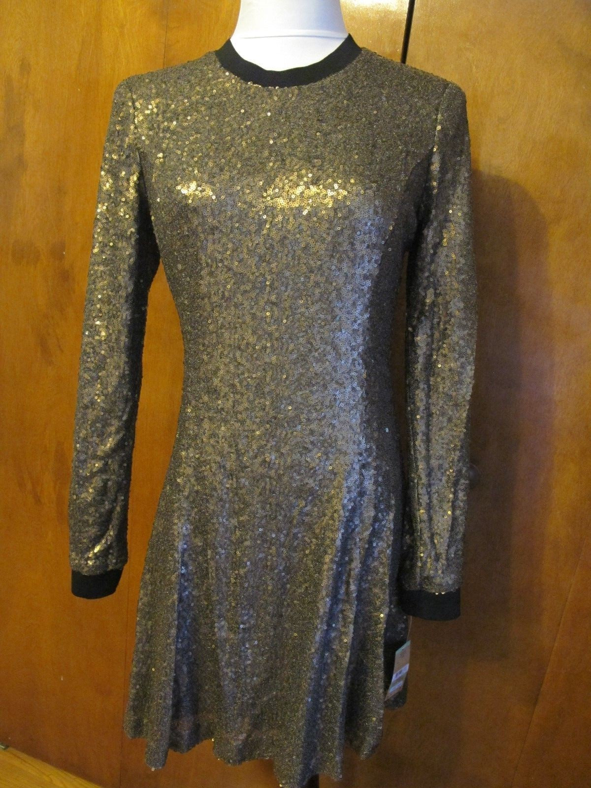 Rachel Roy Women’s Gold Sequin Fit Flare Lined Evening Dress 