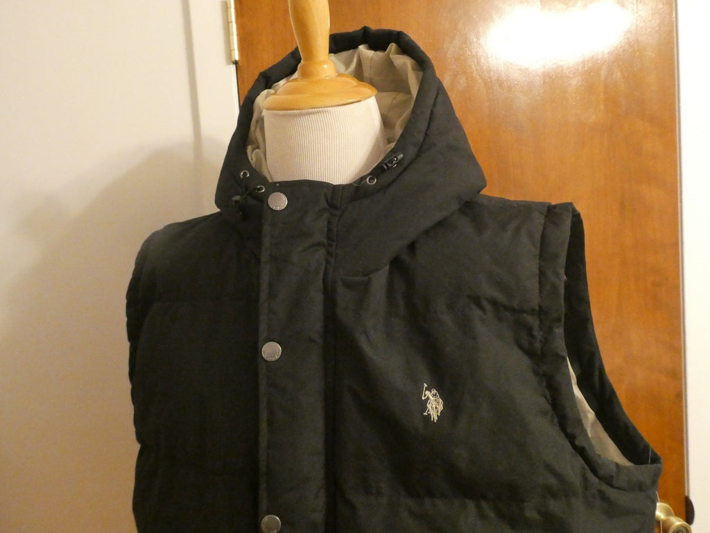 U.S. Polo Assn. Men's Full Zip Puffer Winter Vest Jacket black hood Size XXL