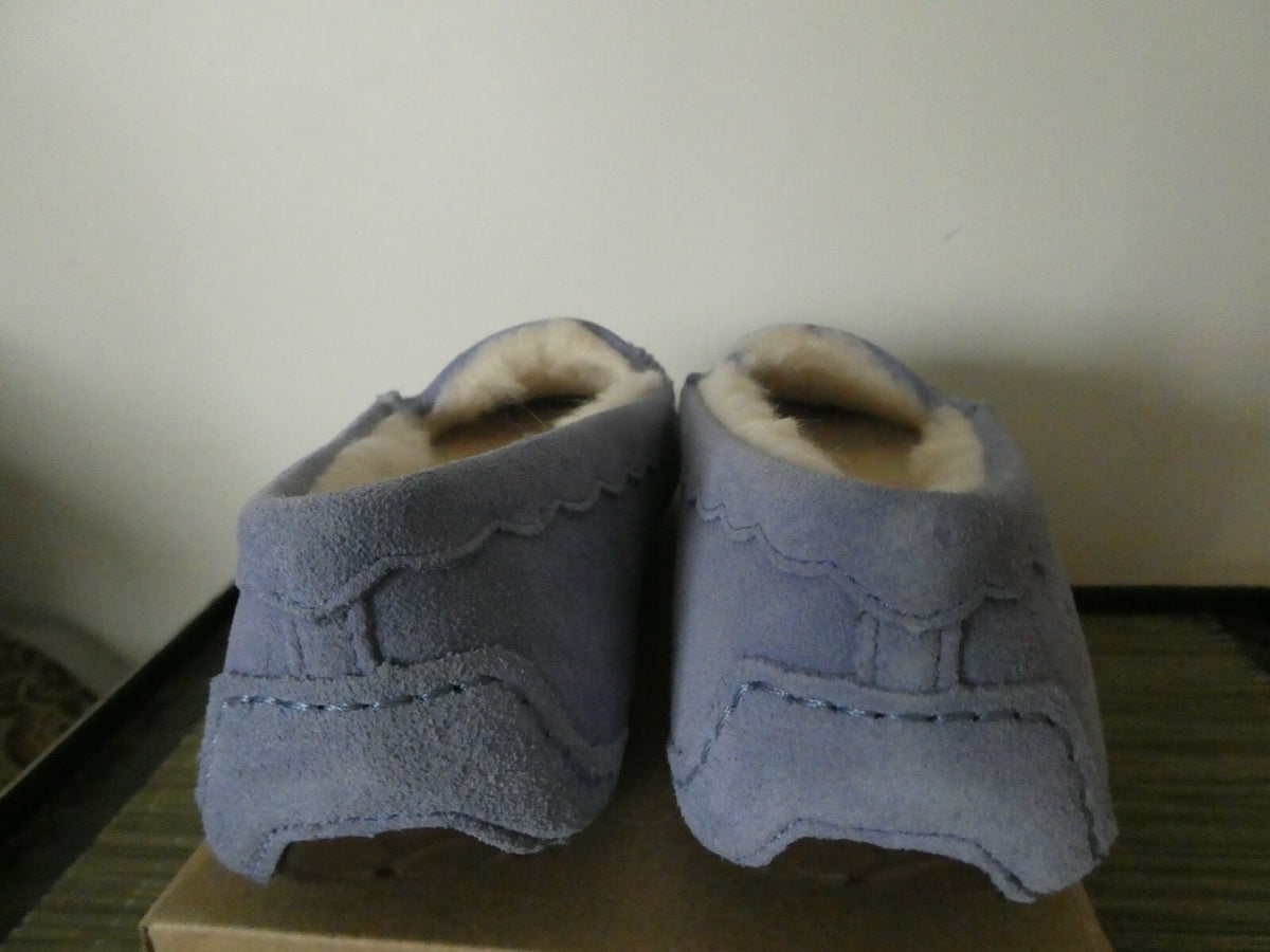 UGG Scalloped Moc Women Blue WLD Authentic Winter Suede Fur Moccasin Slipper 5,6