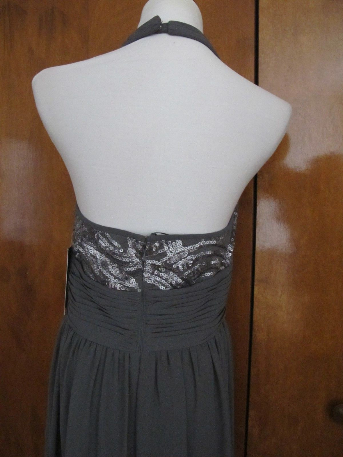 JS Boutique women's gray maxi evening sequined mesh dress size 10 
