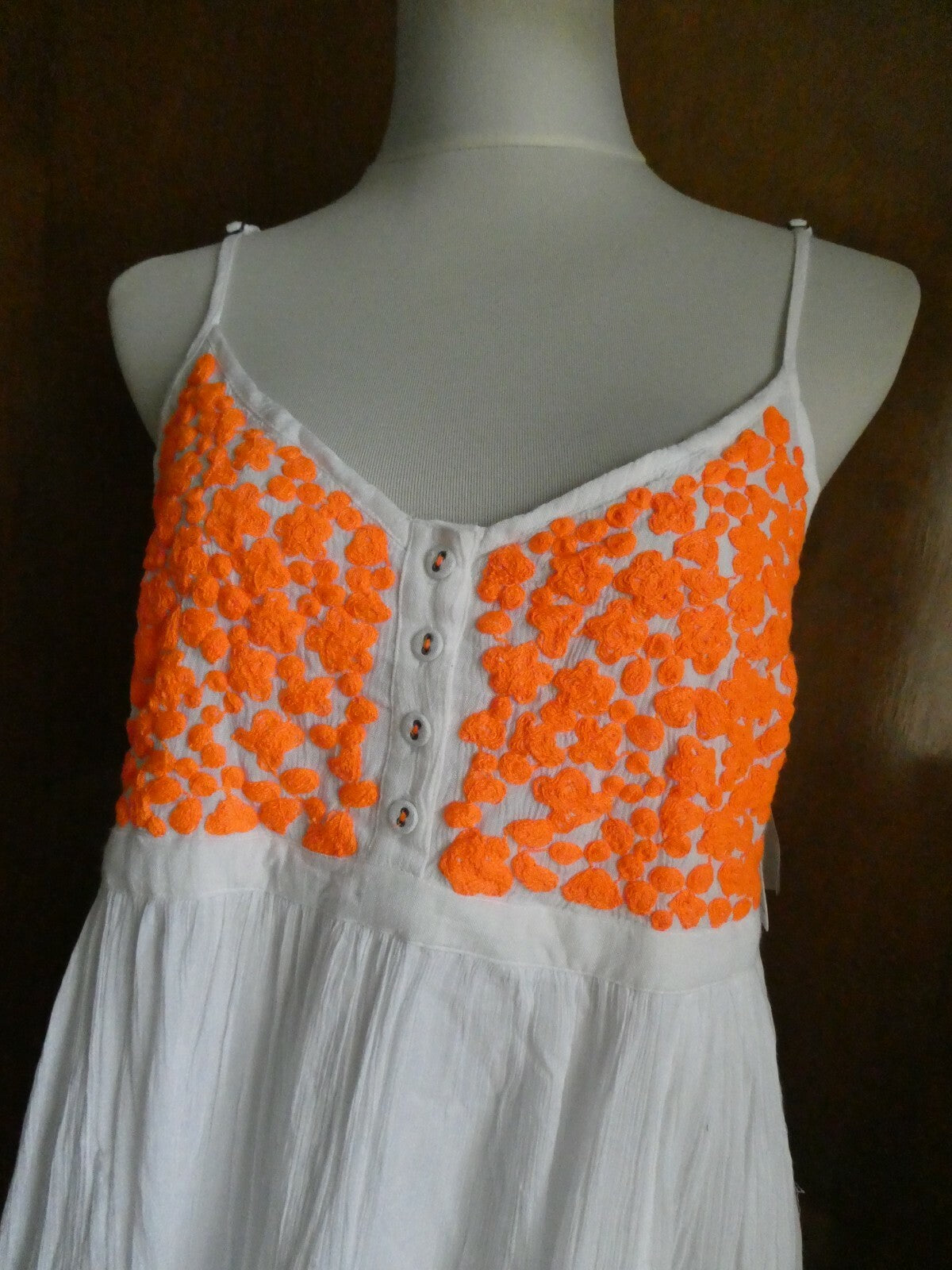 Free People women's ivory comb embroidered lined dress size Large 