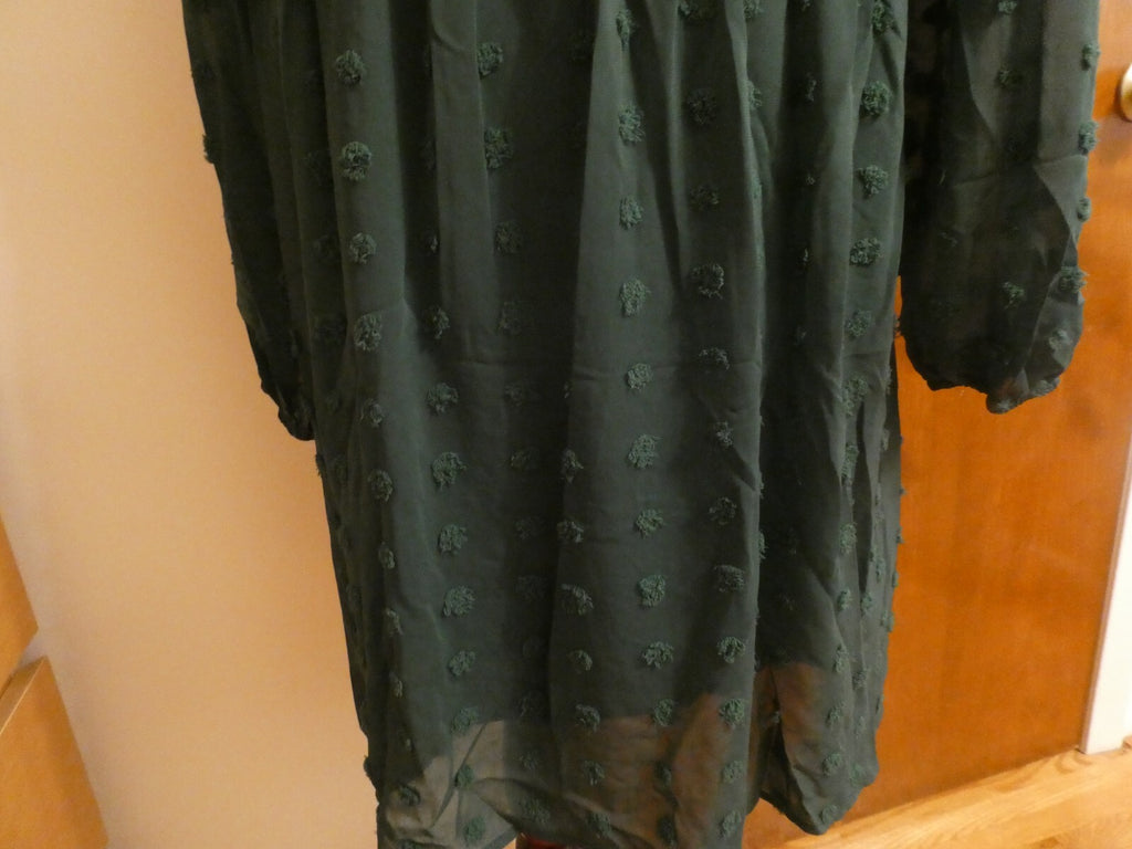 KIRUNDO Women’s Green long Sleeves Mini V Neck Flowy Swiss DOT Babydoll Dress XL