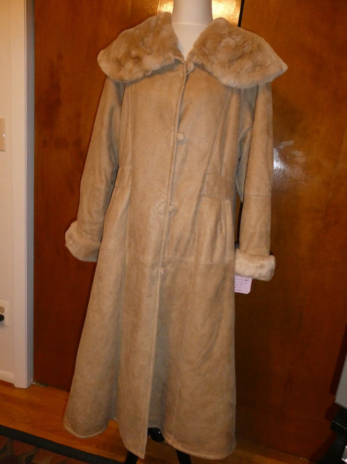 Adarcrea S.L Beige Shearling Sheepskin Fur A-Line Winter Coat 10 (fits US 12/14)