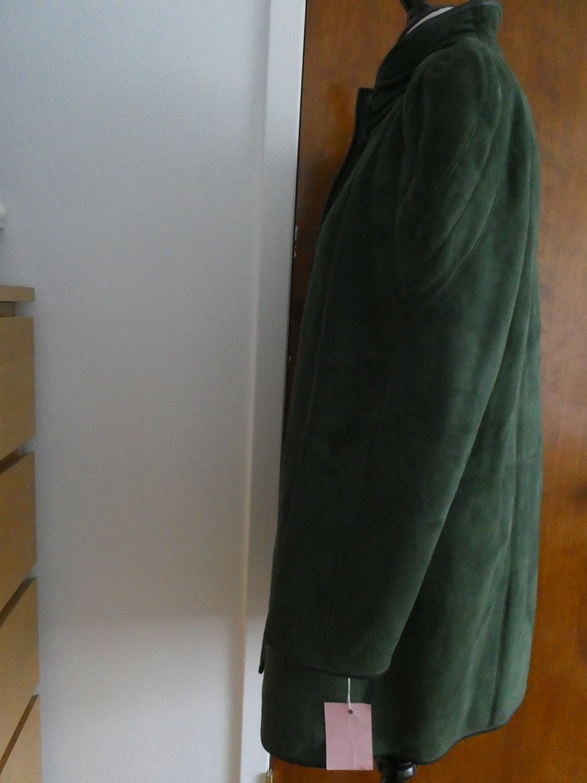 Women's Green Shearling Sheepskin Mid Long Winter Coat Made In Spain Size 10 NWT