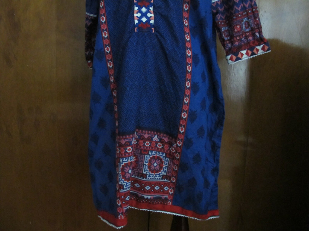 Lime Light Women’s Blue Embroidered  Cotton Tunic Top Or Swim Cover Medium