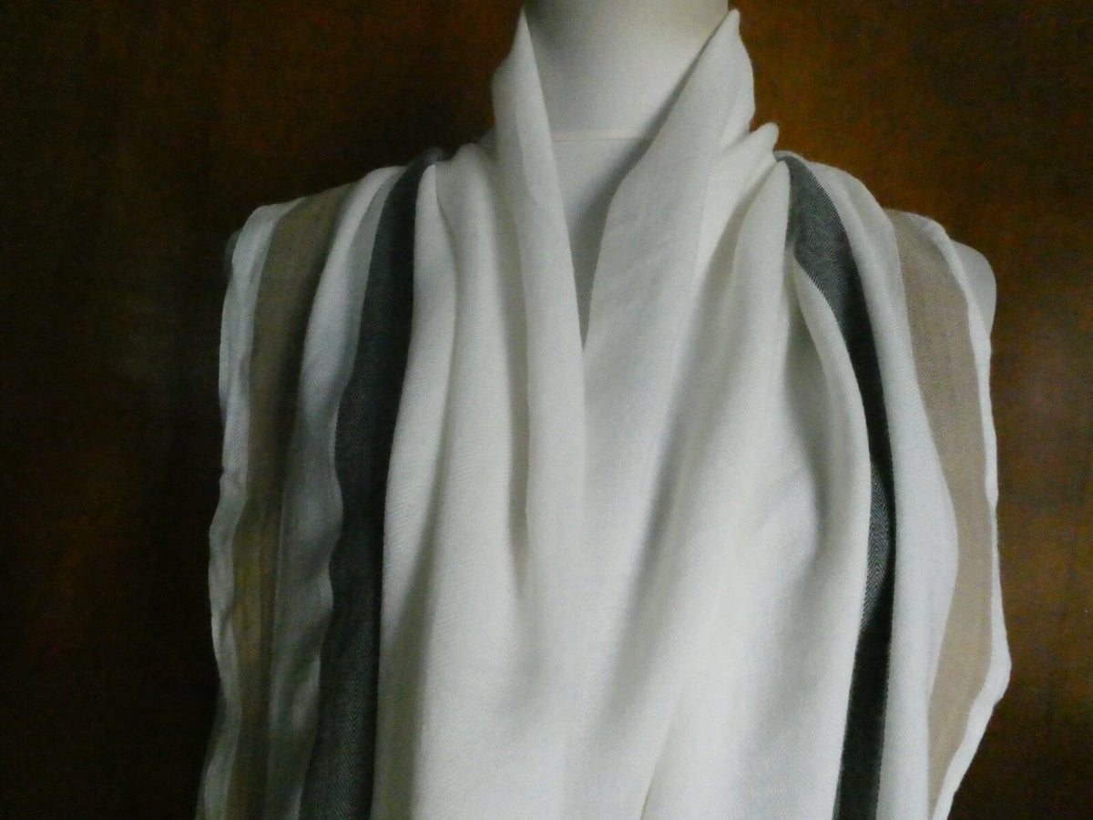 TALBOTS Women's Cotton/Viscose Soft Striped Wrap Scarf Ivory/Brown 28" by 70"