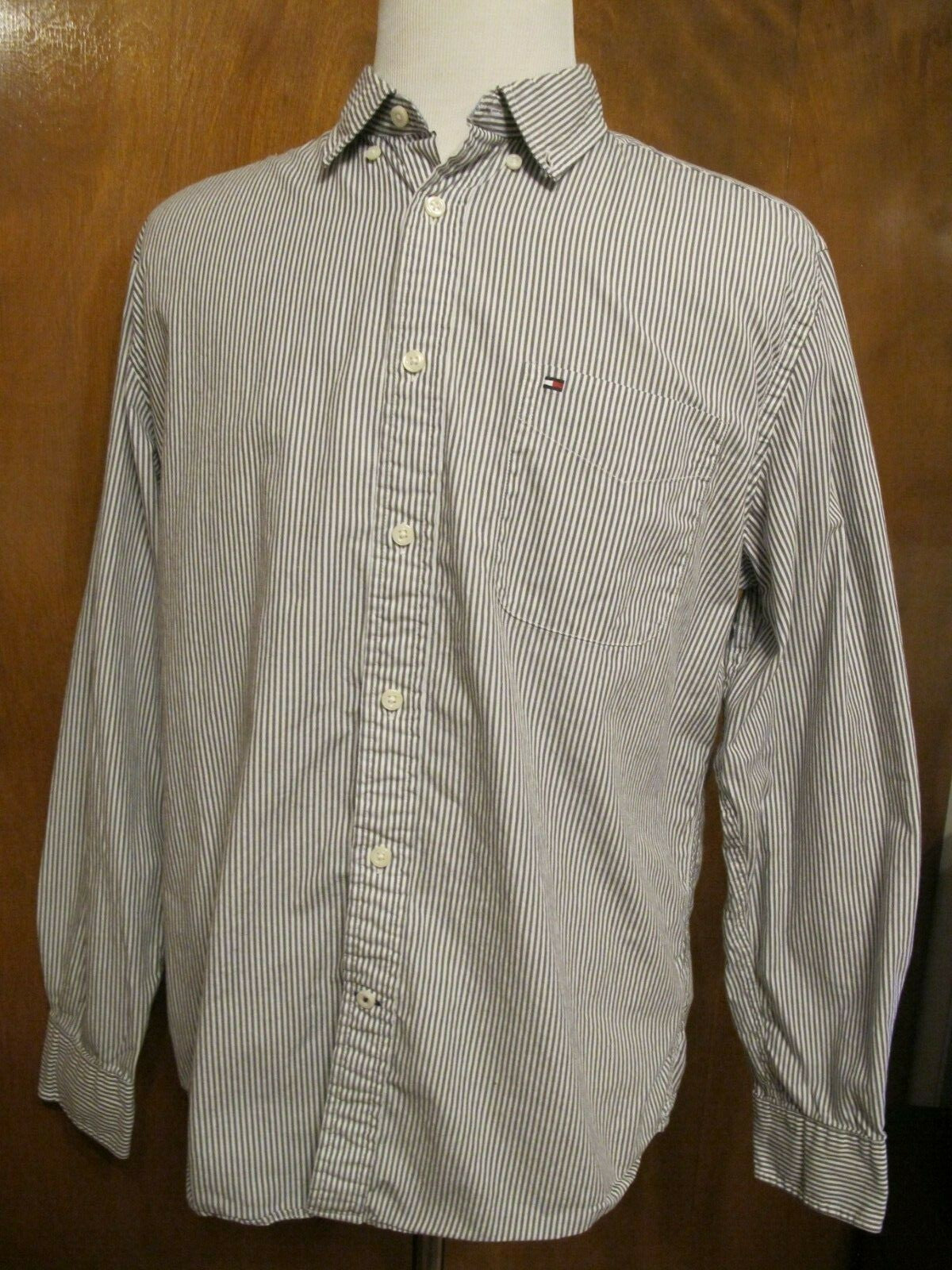 Tommy Hilfiger Striped Men's Long Sleeve Button-up Shirt Size Large