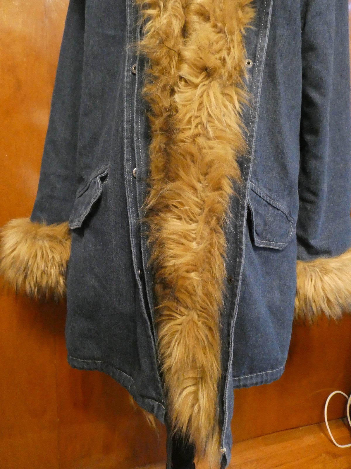 ASA Fashion Group Blue Jean Parka Faux Fur Hood Down Winter Outdoor Overcoat XL
