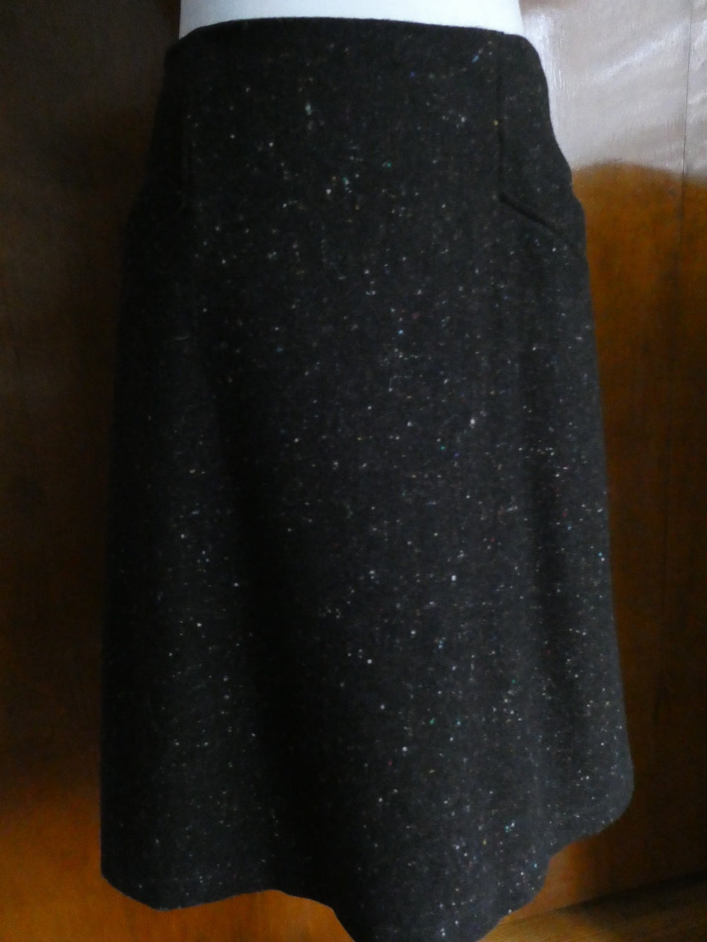 Theory Women Anorel Black Multi Virgin Wool Detailed Size 12 Skirt $265
