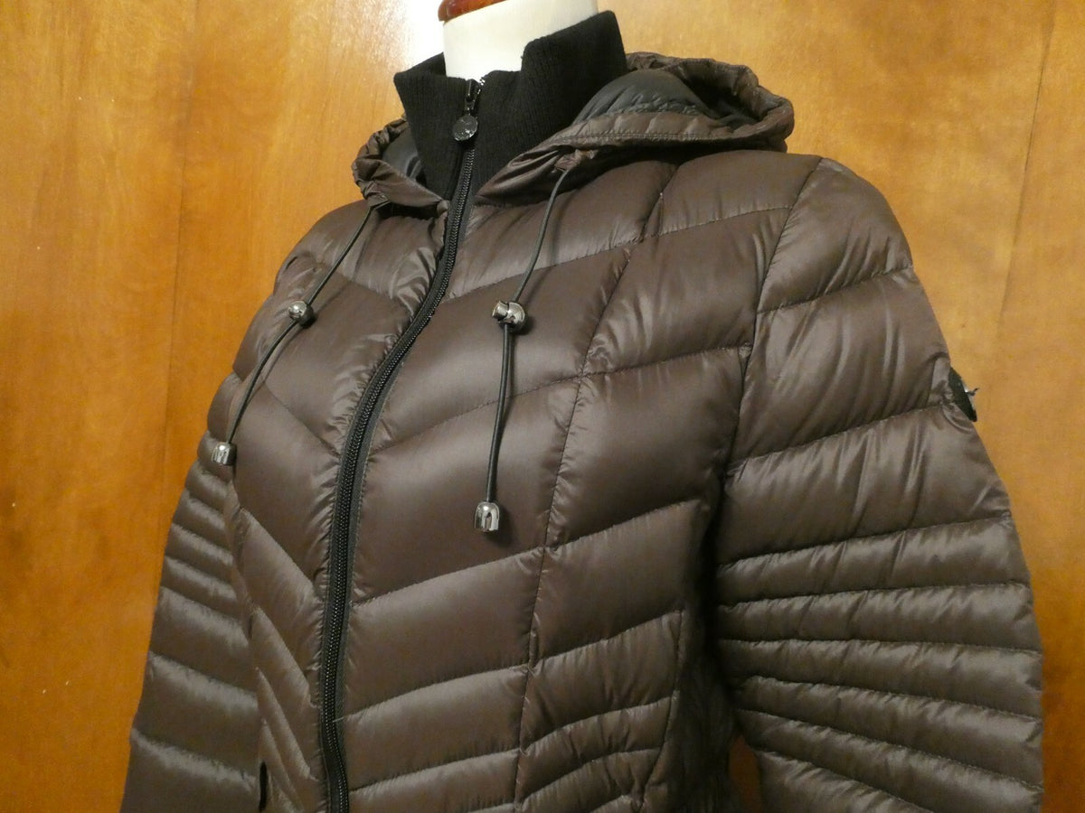 Bernardo Women's Brown Puffer Quilted Down Long Coat Medium