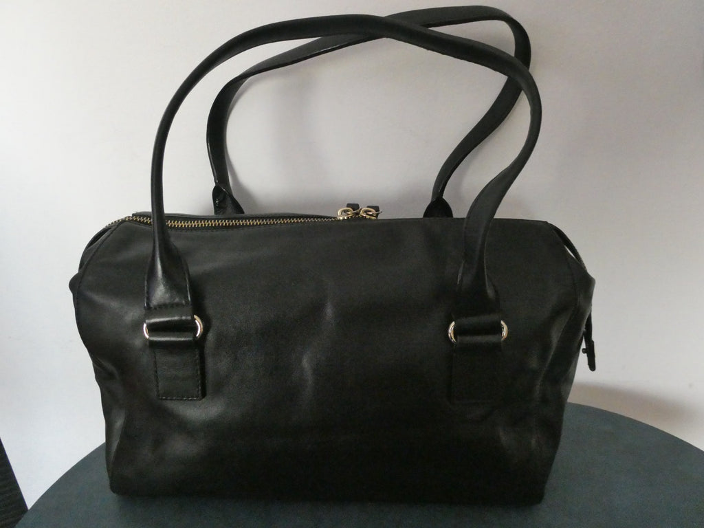 Kate Spade New York Black Leather Satchel Handbag Gold Tone Zip Shoulder Purse