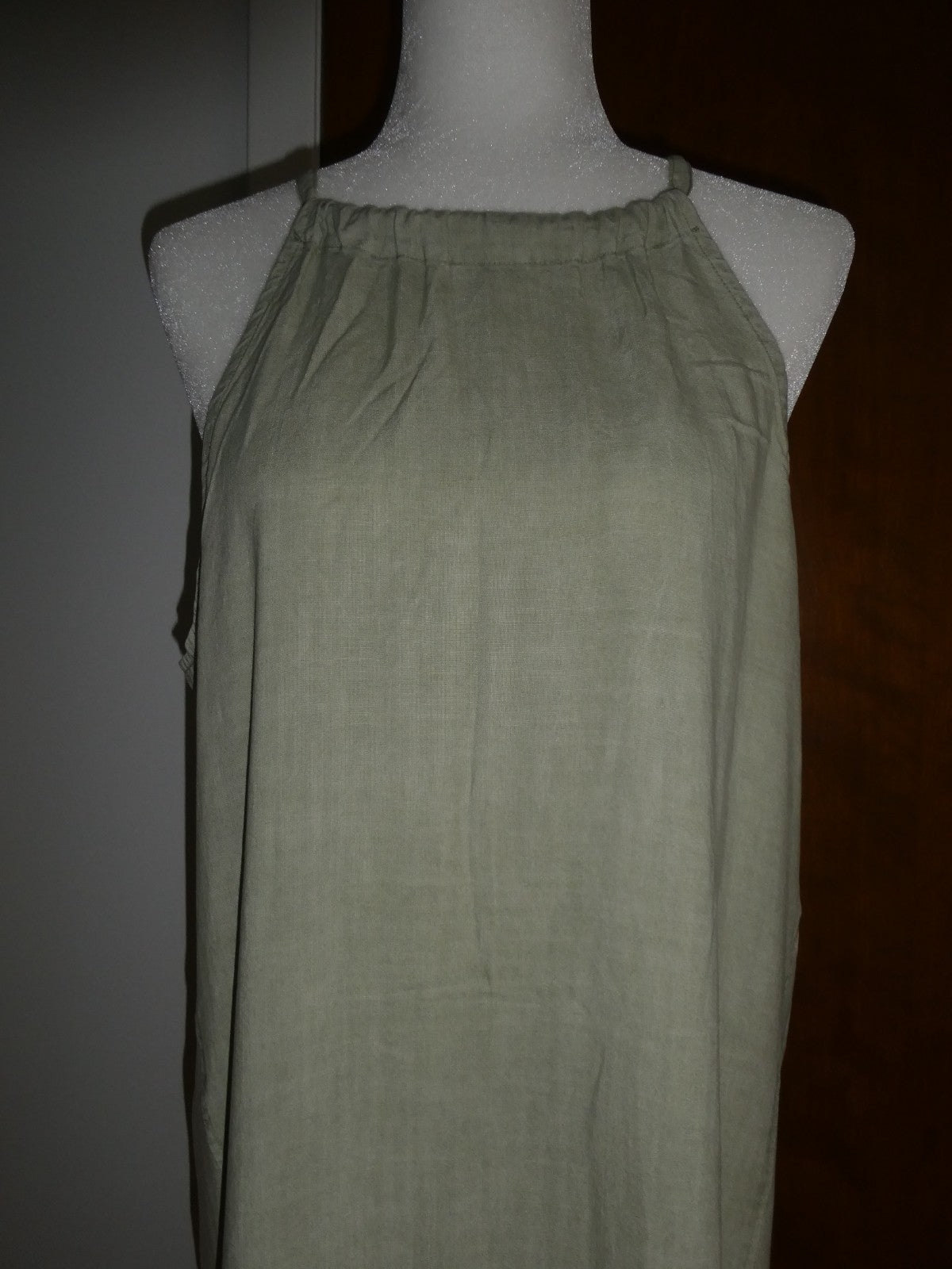 Anthropologie Cloth & Stone 100% Tencel Olive Green Midi Dress Summer Halter NWT