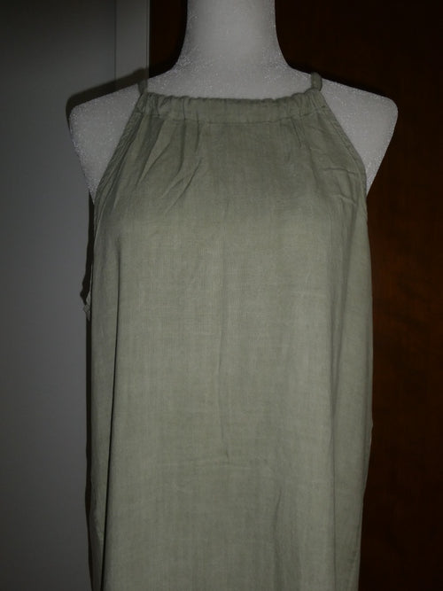 Anthropologie Cloth & Stone 100% Tencel Olive Green Midi Dress Summer Halter NWT