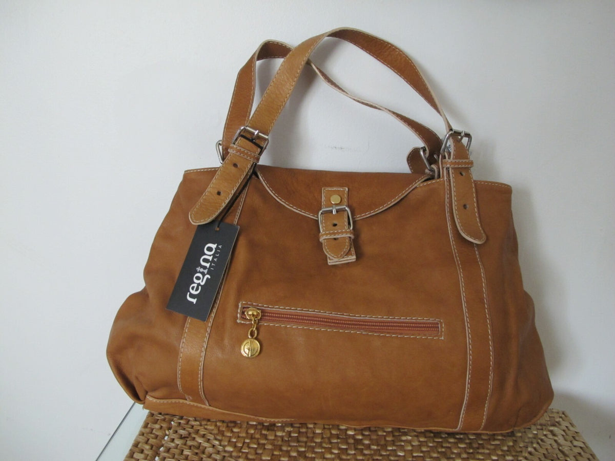 Regina Boho womens brown genuine leather slouch bag Large Handbag Made in Italy