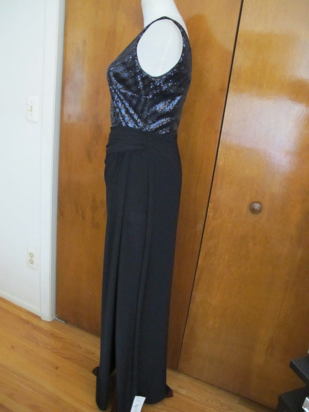 Ralph Lauren Women's Black Navy Shine Lined Faux Wrap Evening Dress Size 6 New