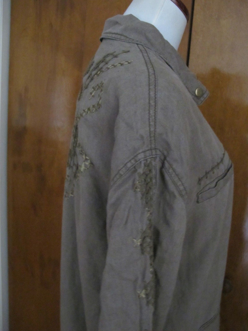 Free People Embroidered Olive Cargo Jacket Women Linen Blend Utility Coat NEW