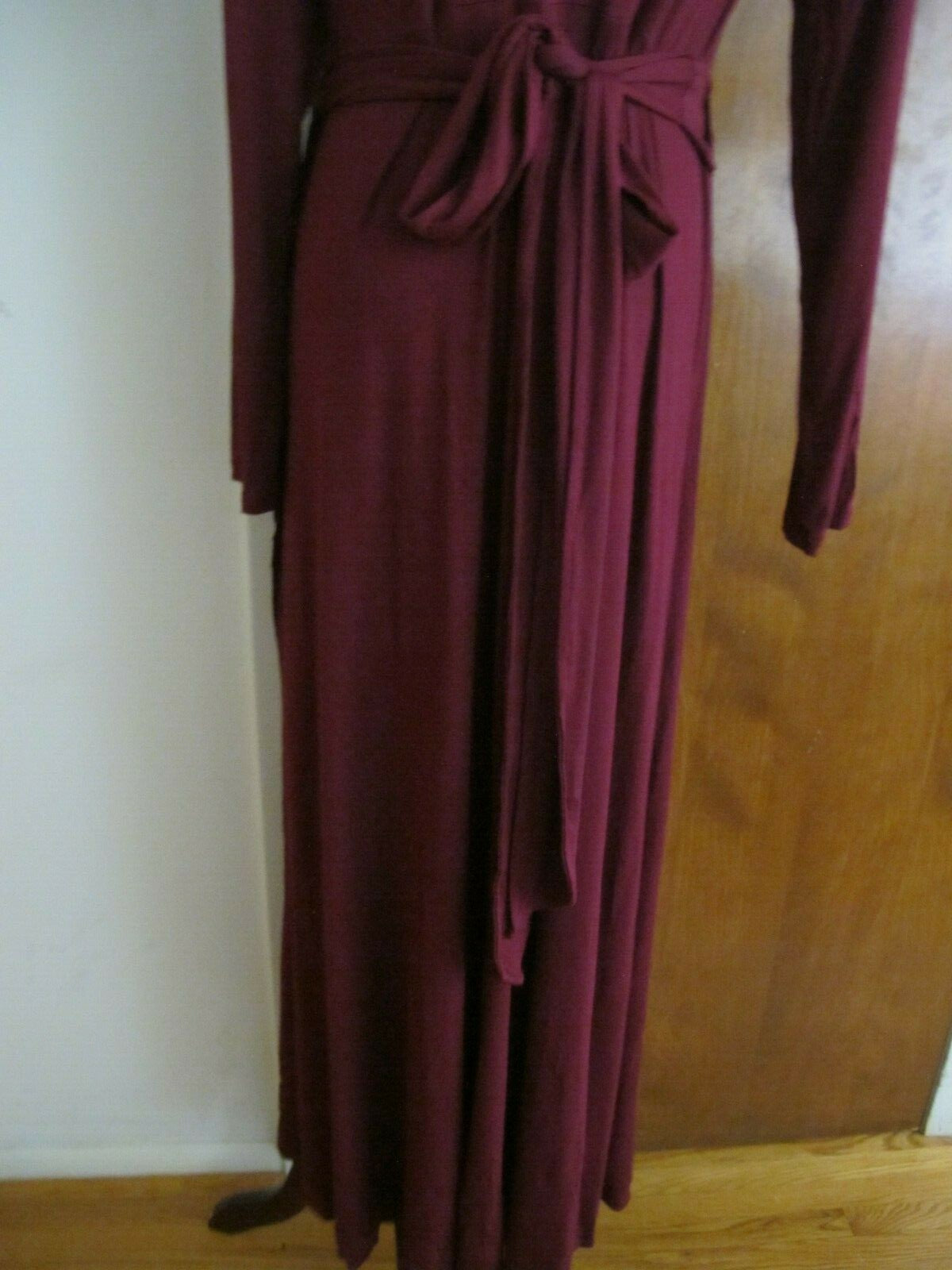 Gap Women's Burgundy Long Sleeves Tie-Waist Maxi Wrap Dress Large Petite 