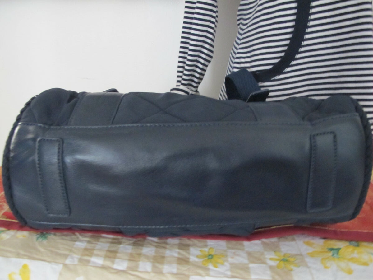 Mazzini women's navy cloth with leather  houlder Crossbody Quilted Zippered Bag