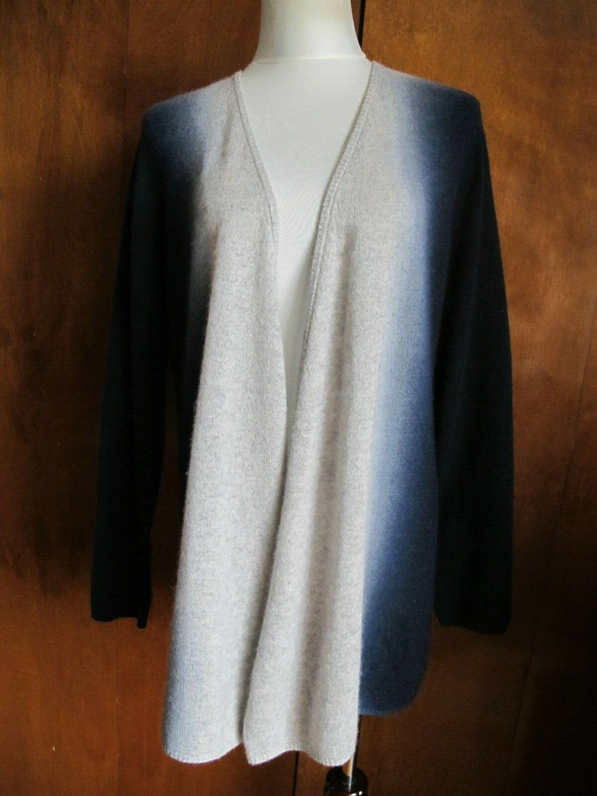 Bloomingdale's Womens Gray Navy Cashmere Open Front Detailed Cardigan XLarge 
