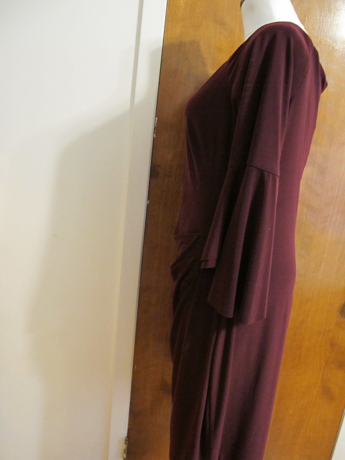 Ralph Lauren Women’s Burgundy Bell-Sleeve Gathered Off Shoulder Dress  NWT