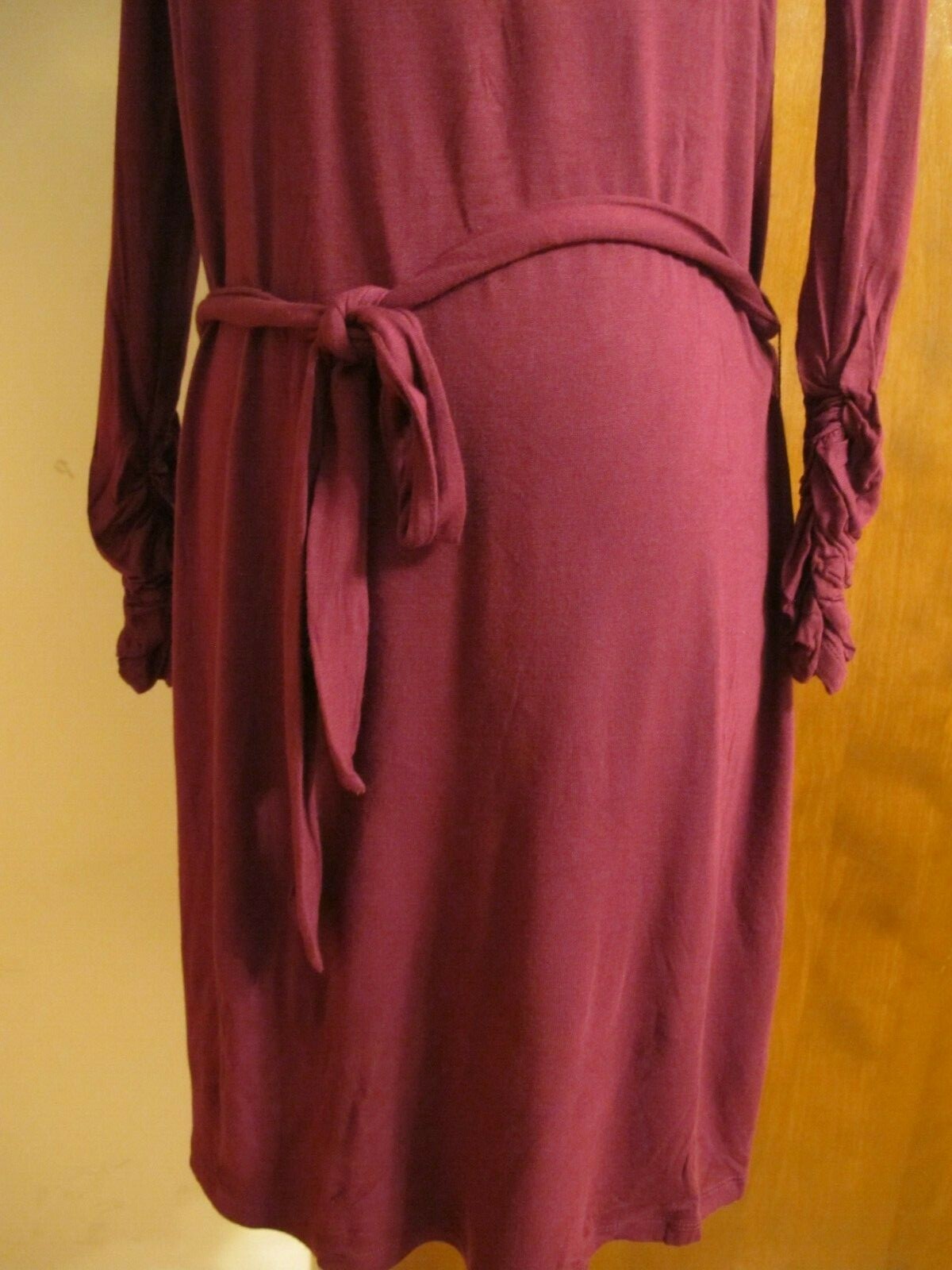 Gap Women's Burgundy Rayon Belted Long Gathered Sleeves Dress XS