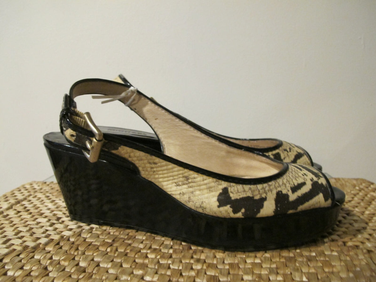Michael Kors Black Ankle Strappy Wedge Heels Shoes Sandals Peep Toe Women's 10 M