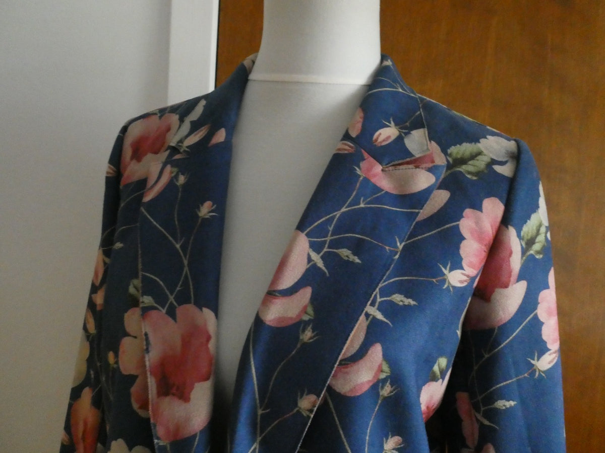 Solitaire Women's Small Floral Blazer Blue Pink Open Front Polyester Jacket