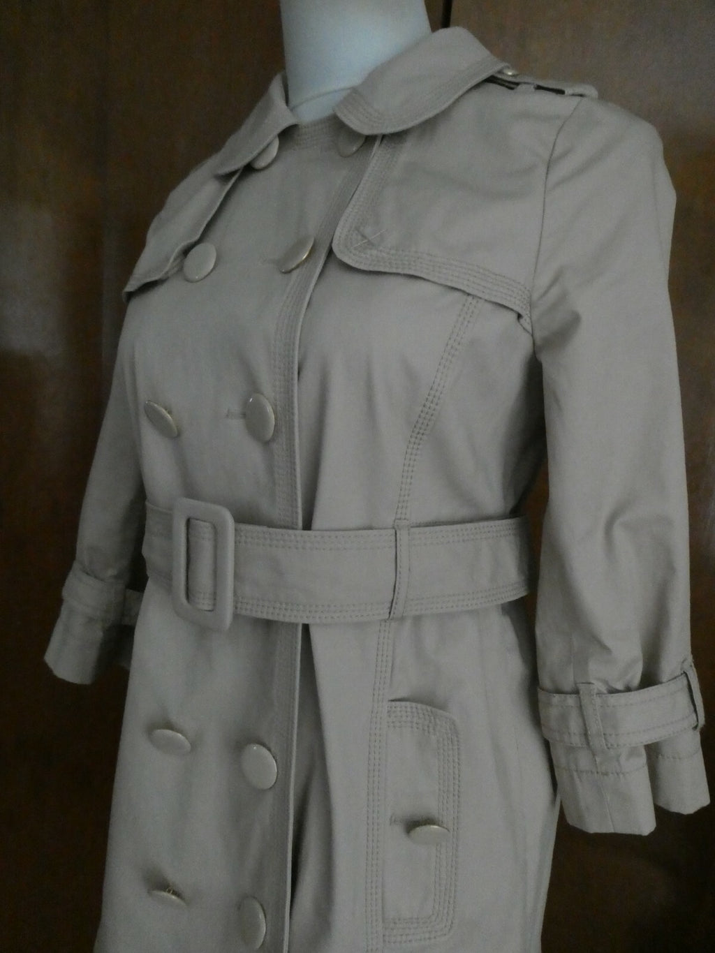 Juicy Couture Women's Beige 3/4 Sleeve Belted Double Breasted Trench Coat Small