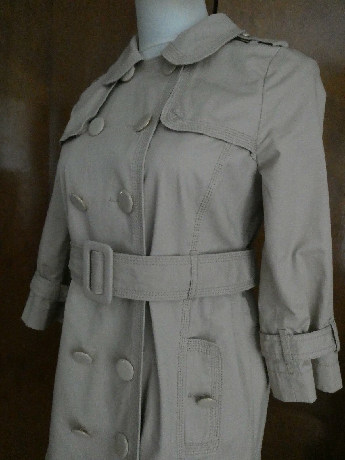 Juicy Couture Women's Beige 3/4 Sleeve Belted Double Breasted Trench Coat Small