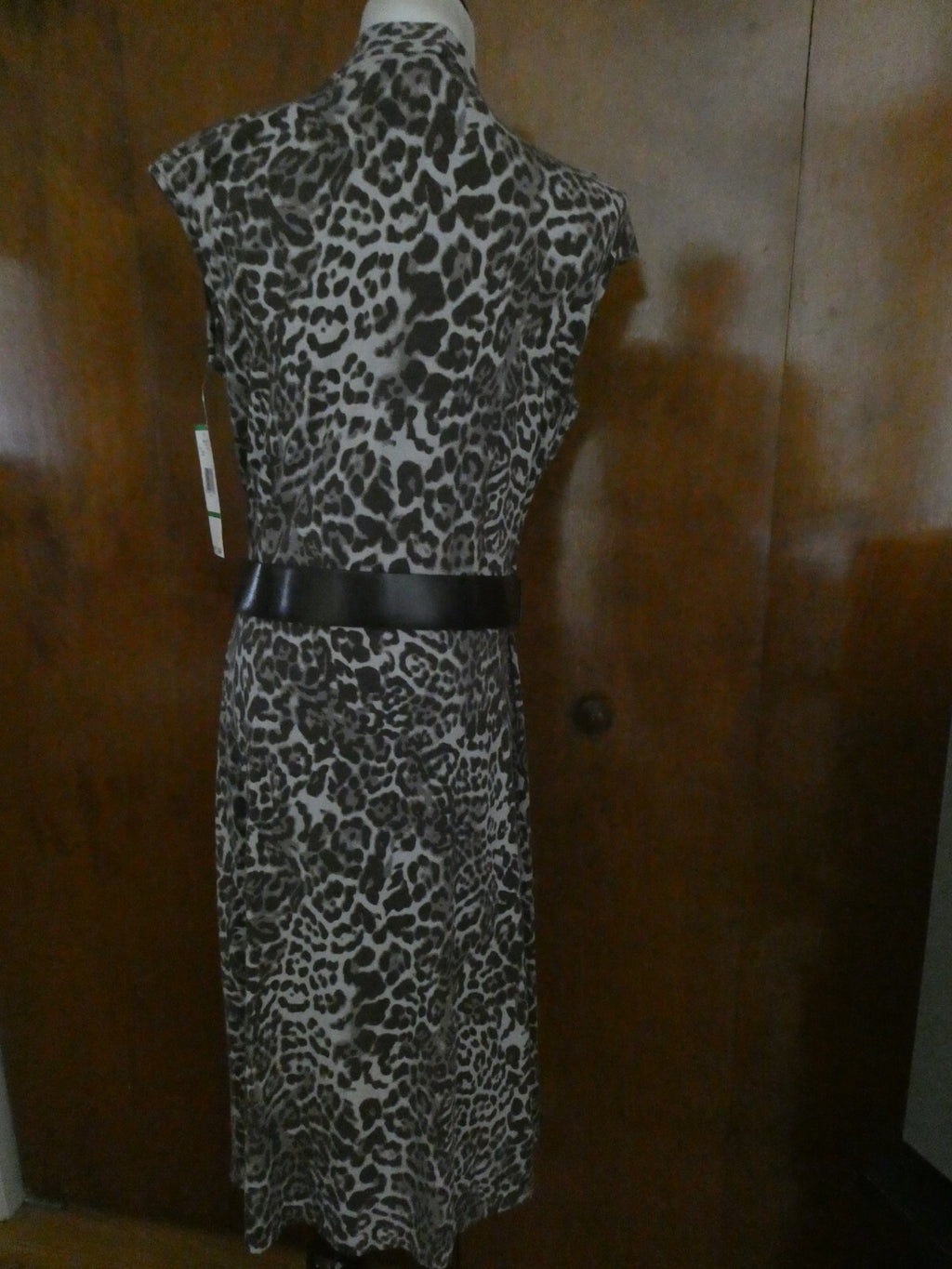 Jones New York Collection women's brown multicolor sleeveless belted dress Large
