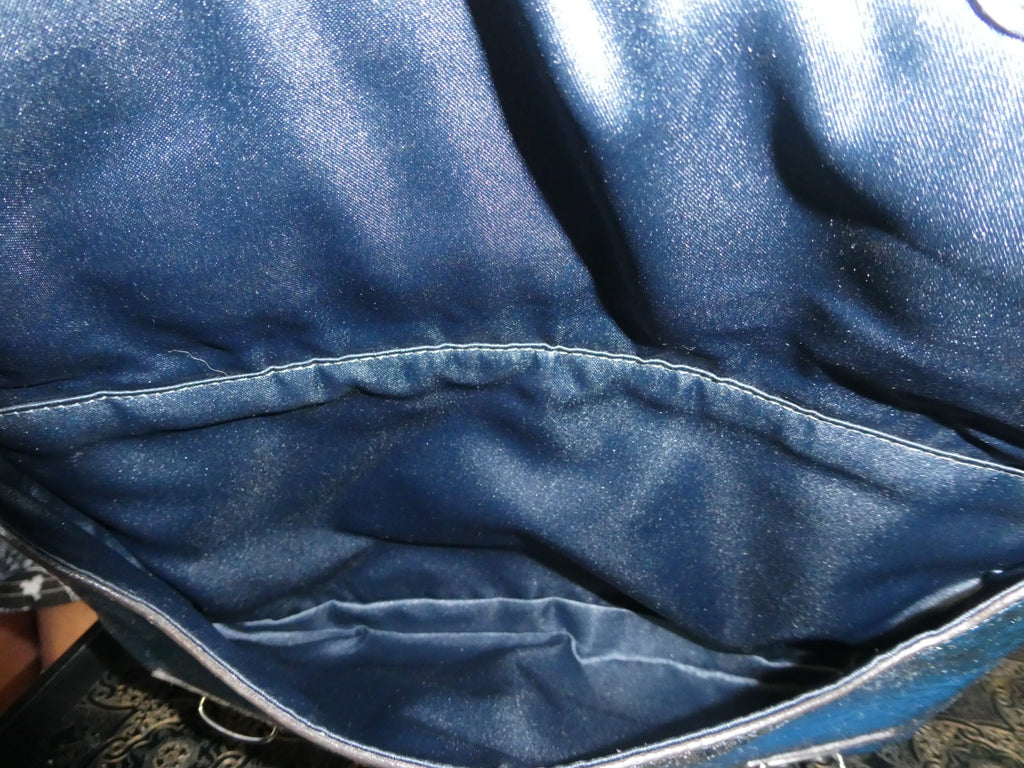 Authentic COACH Vintage Dark Navy Patent Leather Large Shoulder Bag Chain Strap