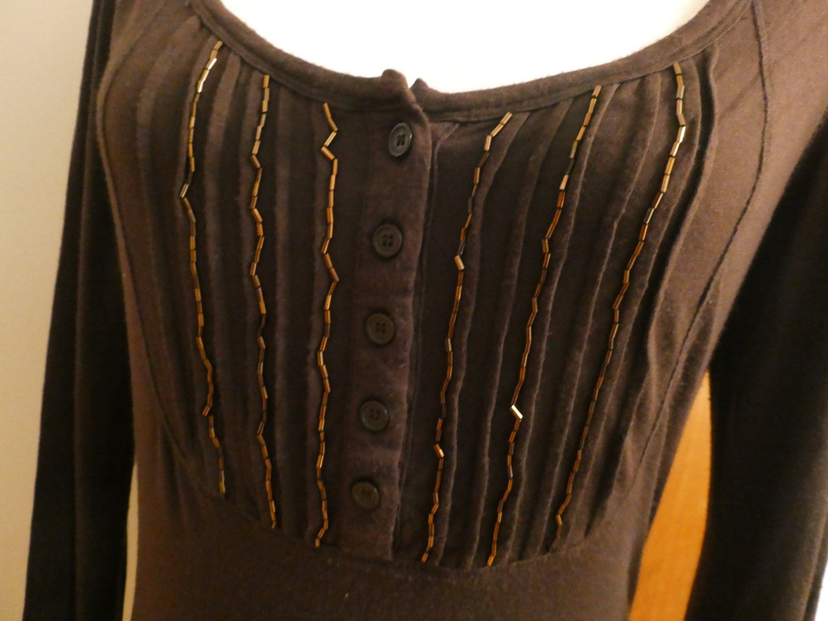 Michael Kors women brown rayon beads decorated top sz S/P (means regular Small)