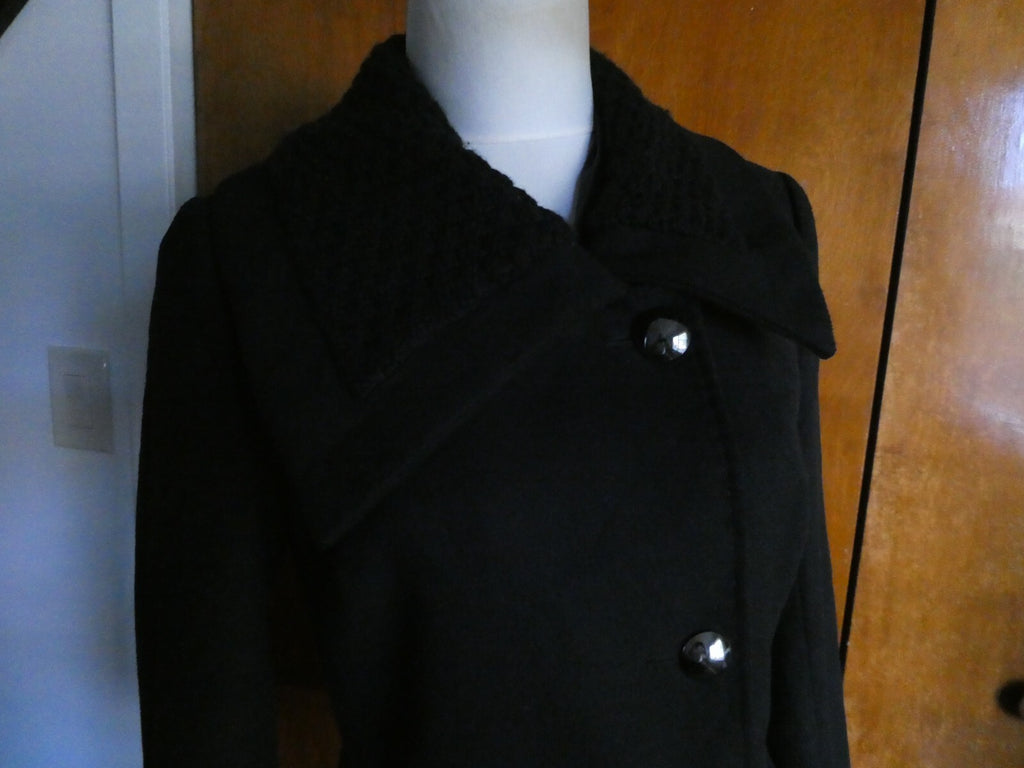 Tahari Women's Black Lined Detailed Pea Coat Jacket Size 4