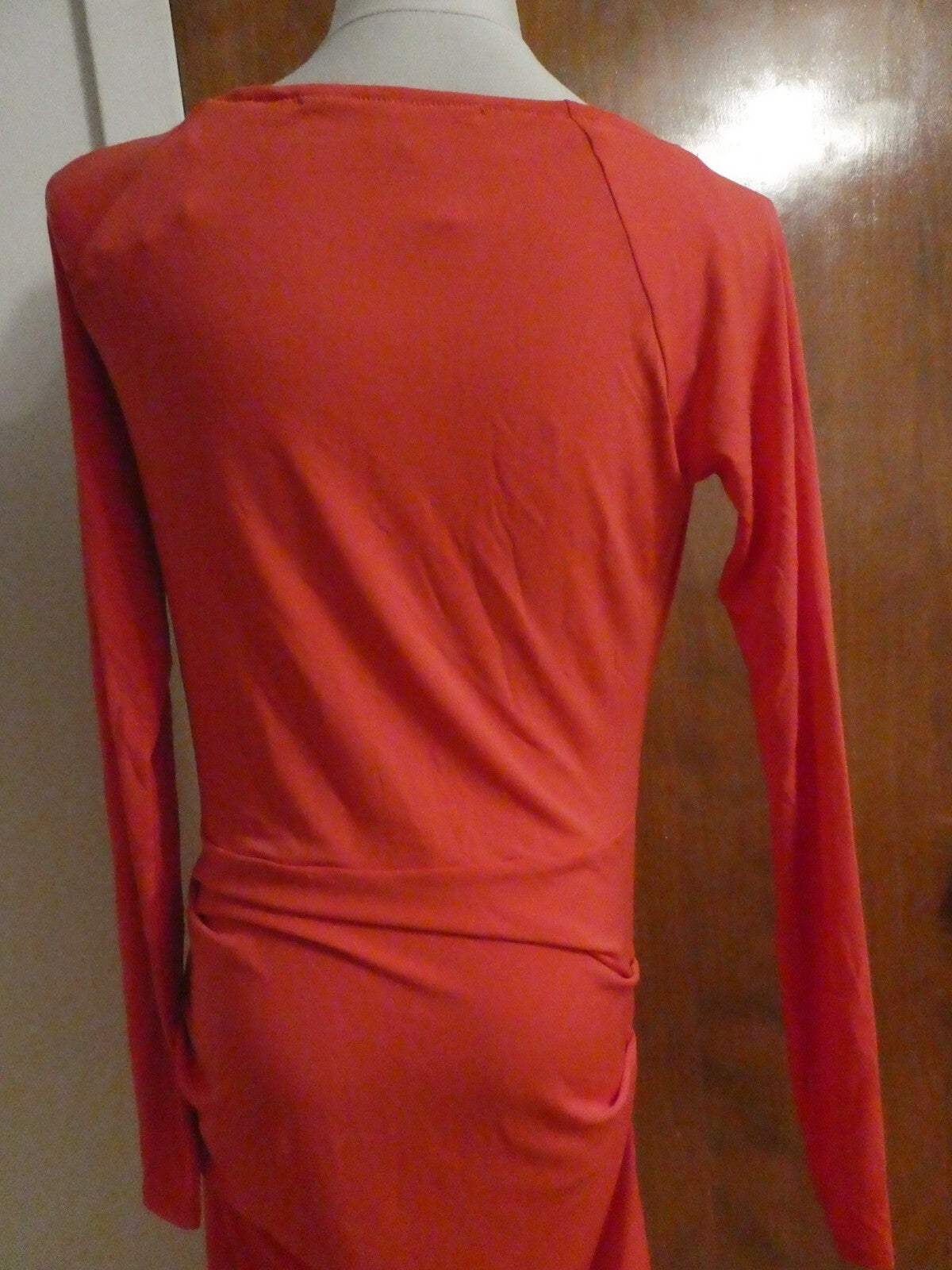 Rachel Roy Women’s Pinkish Deep Bright Red Gathered Long Sleeves Dress run small